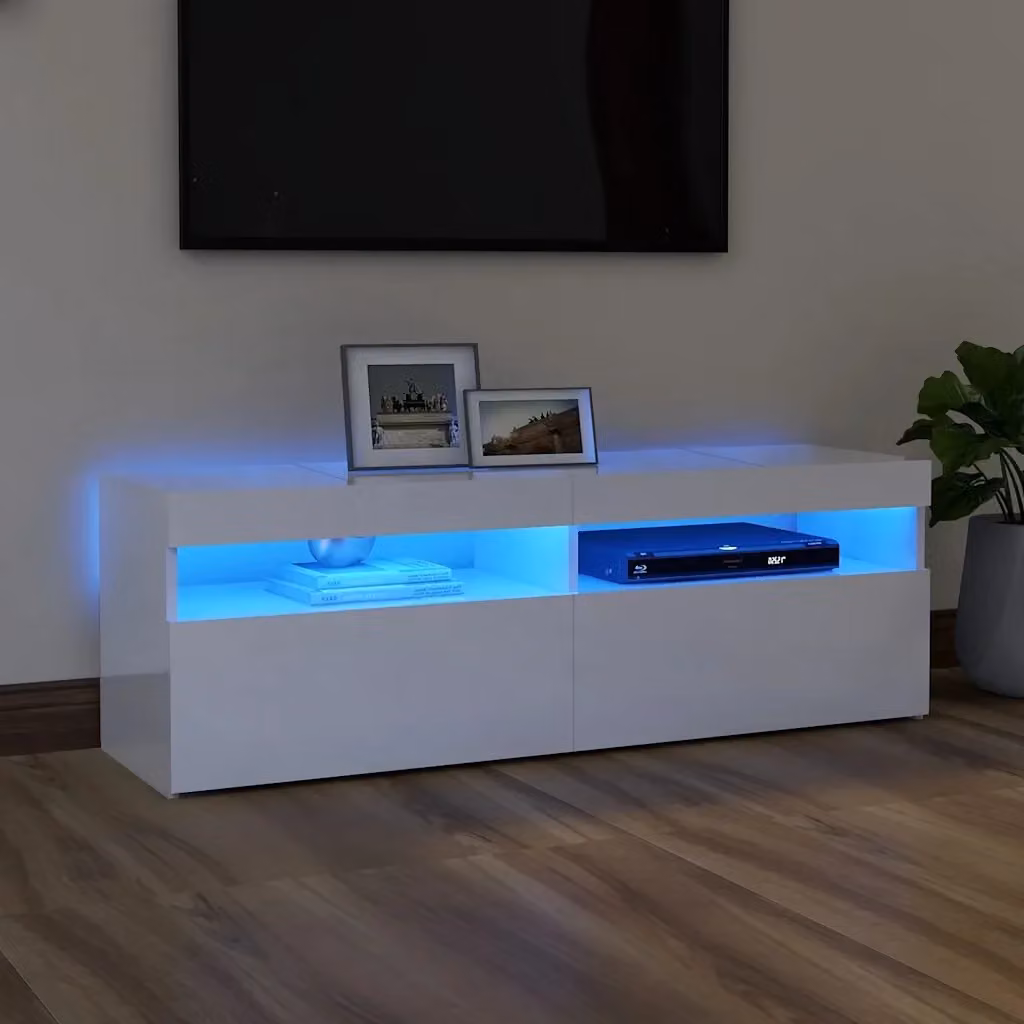 Mobile TV moderno DESIGN IN in legno bianco lucido con luci LED integrate L/P/H: 120 x 35 x 40 cm – 2