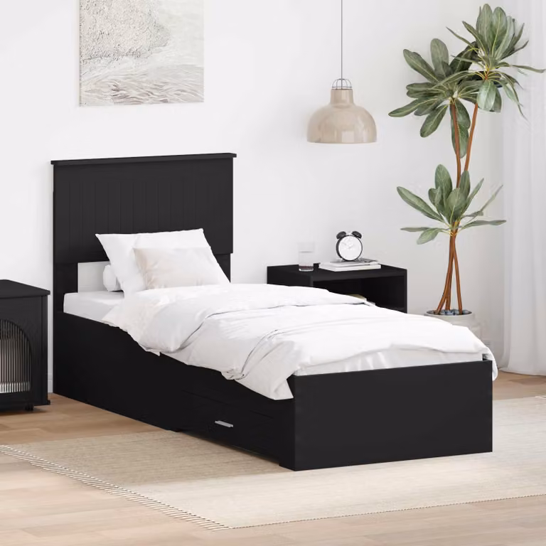 Struttura letto moderna vidaXL in legno ingegnerizzato con cassetti, colore nero, L 190 x P 90 x H 78 cm