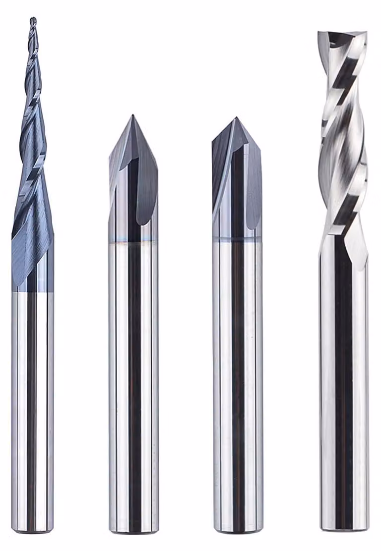 4 frese a coda di topo, diametro 6 mm, interamente in carburo di tungsteno (VHM), frese CNC a V per incisione su legno