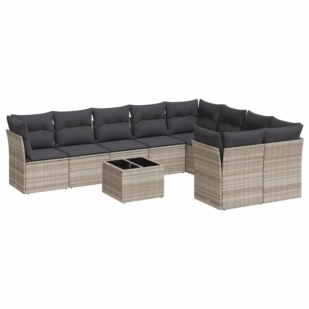 vidaXL Set Divano da Giardino 10 Pezzi con Cuscini Grigio con Tavolino e Struttura in Metallo e Polyrattan – 2