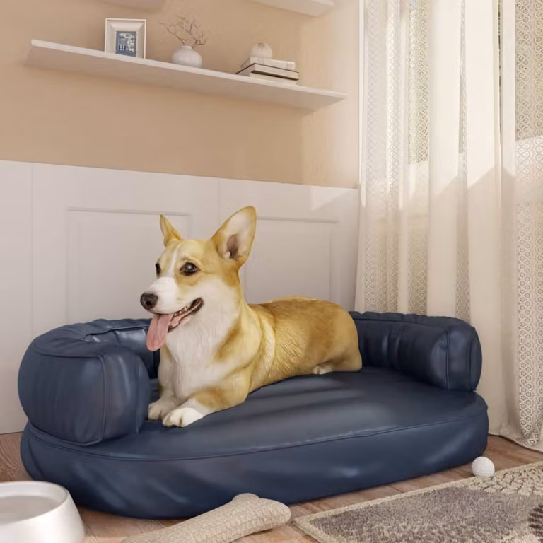 The Living Store Letto per cani in schiuma ergonomica blu scuro 88x65cm in ecopelle