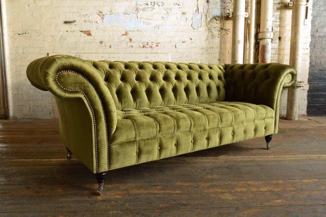 Dreisitzer Design Polster Sitz Textil Sofa 3Sitzer Chesterfield Couch Grüne