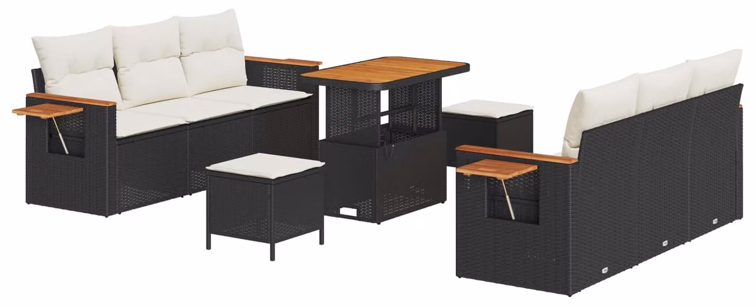 Set Divano da Giardino 9 pcs Nero polyrattan