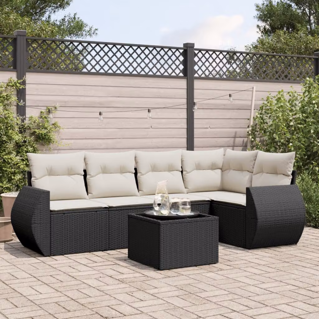 vidaXL Set Divano da Giardino a L con 6 Pezzi, Polyrattan Nero e Cuscini Inclusi – 1