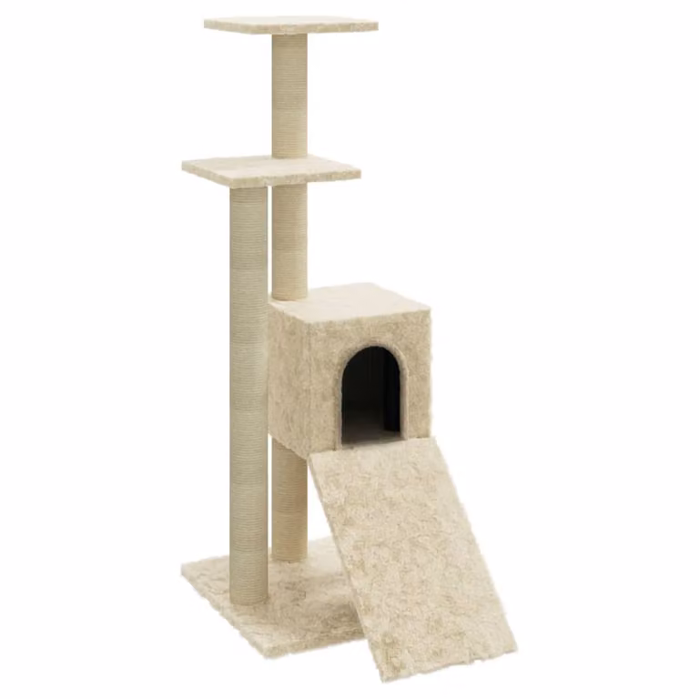 Graffiatoio con tiragraffi in sisal crema 92 cm