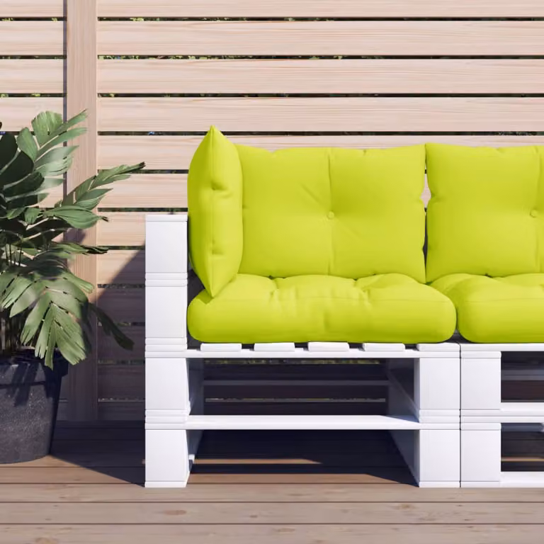 Set di 3 cuscini per pallet vidaXL in poliestere verde, resistenti all'acqua e ai raggi UV, forma rettangolare L: 61,5 cm, P: 61,5 cm, H: 10 cm