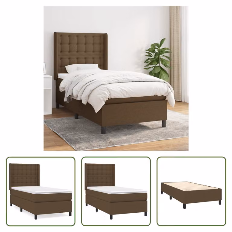 The Living Store Letto a molle con materasso marrone scuro 80x200 cm in tessuto