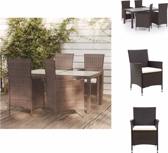 vidaXL Set da pranzo da giardino 5 pezzi con cuscini in poly rattan marrone - Set di mobili da giardino