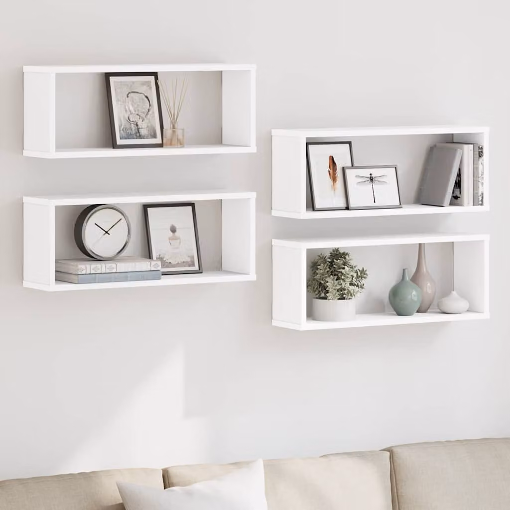 Set di 4 mensole a cubo da parete vidaXL in legno bianco, L 60 cm x P 15 cm x H 23 cm