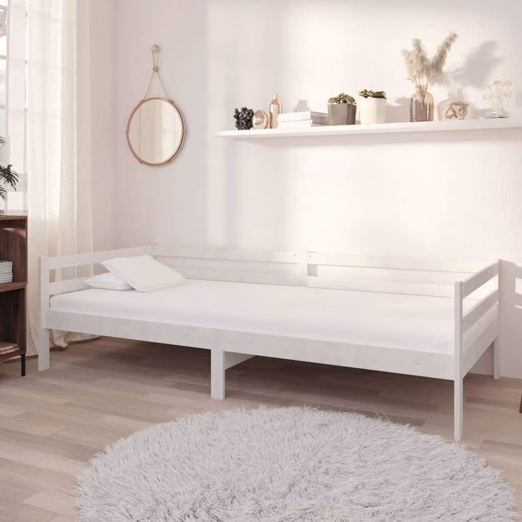The Living Store Letto da giorno con materasso 90x200 cm in legno di pino massiccio bianco