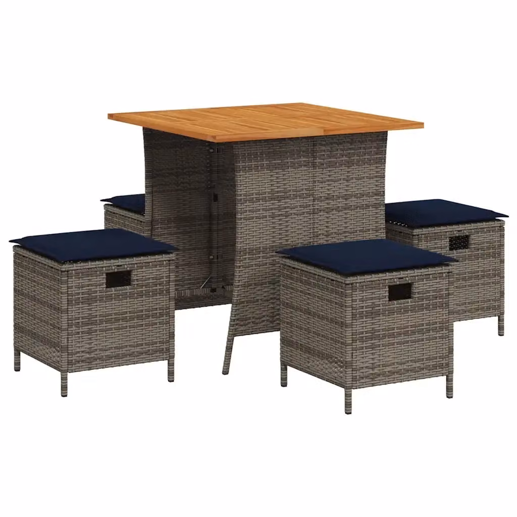 Set da pranzo da giardino vidaXL in legno di acacia e polyrattan con 5 pezzi disponibile in grigio, blu o marrone – 2