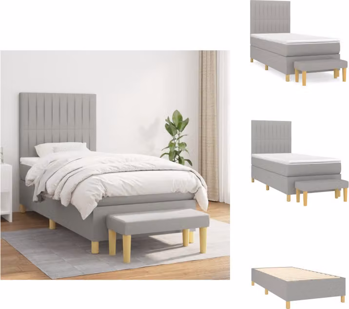 vidaXL Letto a molle con materasso grigio chiaro 100x200 cm in tessuto - Letti & strutture letto