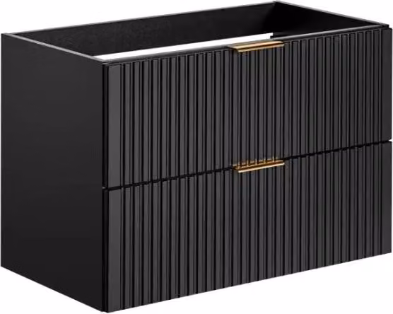 Mobile sottolavabo NOXERA – 80 cm – 2 cassetti – Nero opaco – Finitura scanalata sospesa