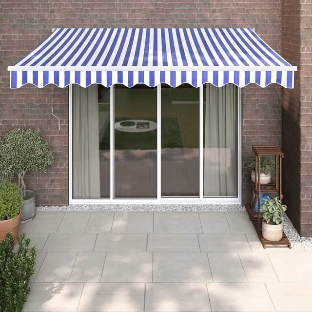 Tenda Sole Retrattile-Tenda parasole per balcone Blu e Bianca 3,5x2,5m Tessuto e Alluminio 810191