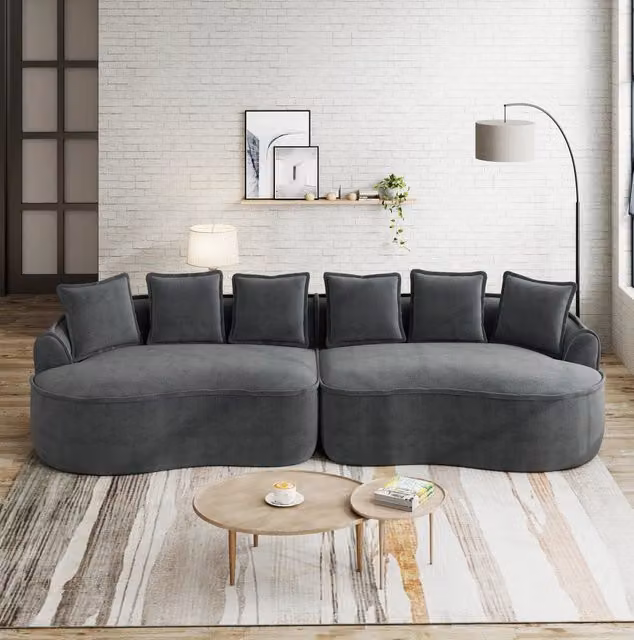 Divano modulare senza struttura in ciniglia grigio con chaise longue HOMVRA