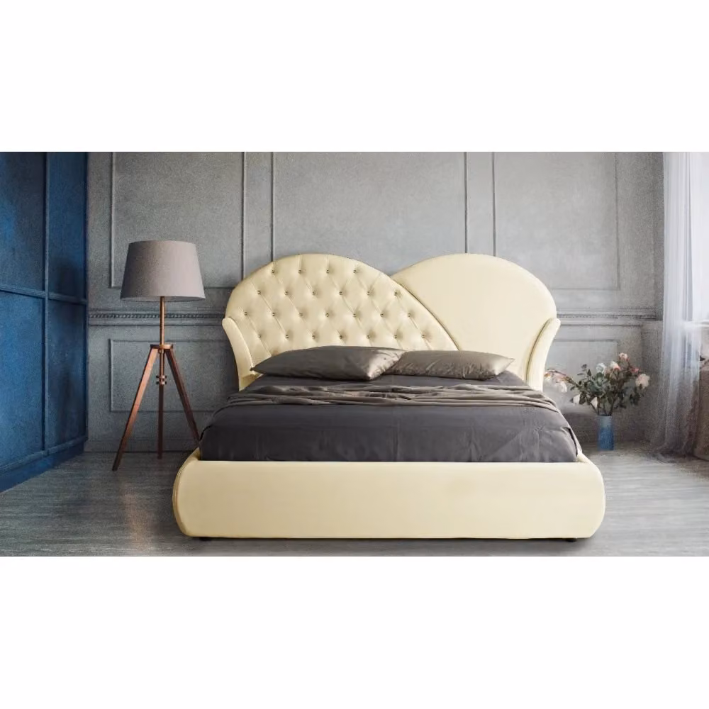 Letto con contenitore Marubi colore beige con bottoni effetto cristallo e base a sollevamento L/P/H: 122 x 160 x 215 cm – 2