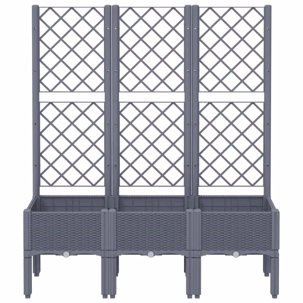 Fioriera rialzata con traliccio per piante e fiori in plastica grigia L: 120 cm, P: 40 cm, H: 142 cm – 2