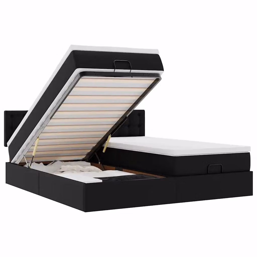 vidaXL Struttura Letto con Contenitore e Materasso in Similpelle Nero L/P/H: 200 x 200 x 88 cm – 2