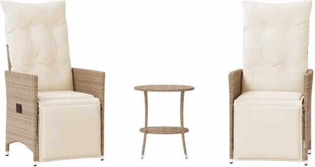 Set da Bistr¨° 3 pz | Set Salotto da Giardino con Cuscini Beige in Polyrattan