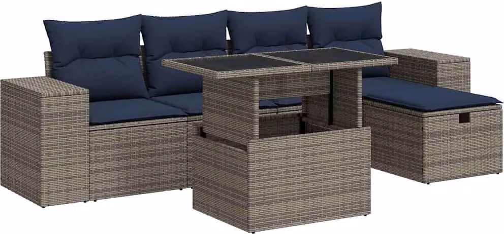 Set Divano Giardino 6 pz con Cuscini Marrone Polyrattan Acacia