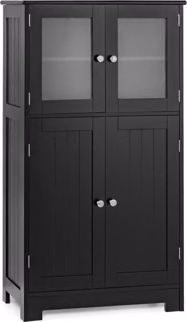 Armadietto del bagno con ante di vetro e mensole regolabili, Organizer multiuso per corridoio salone bagno Nero
