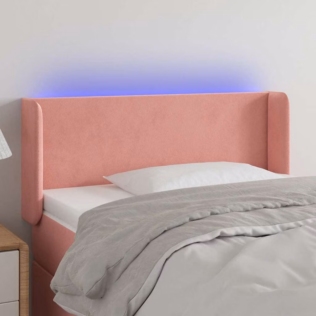 Testiera per letto vidaXL in velluto rosa con illuminazione LED e porta USB, L 83 cm, P 16 cm, H 78-88 cm