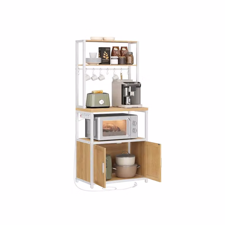 Scaffale da cucina con prese ganci e ripiani multifunzione, Rovere Dorato + Bianco Nuvola / 40 x 60 x 170 cm