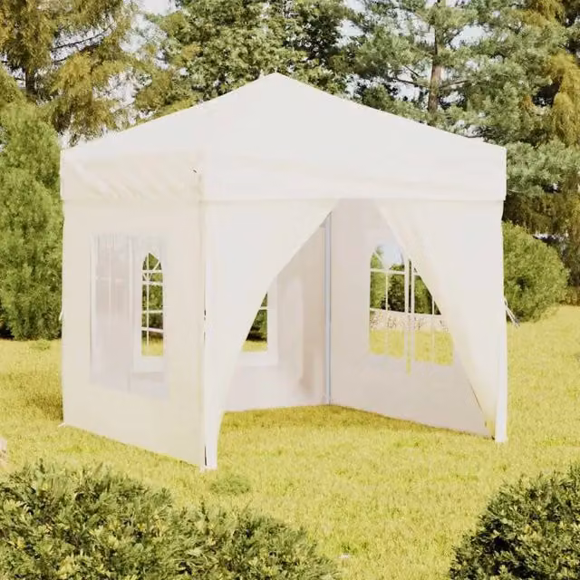 Tenda per Feste Pieghevole con Pareti Laterali-Tenda Gazebo Crema 2x2 m 430160