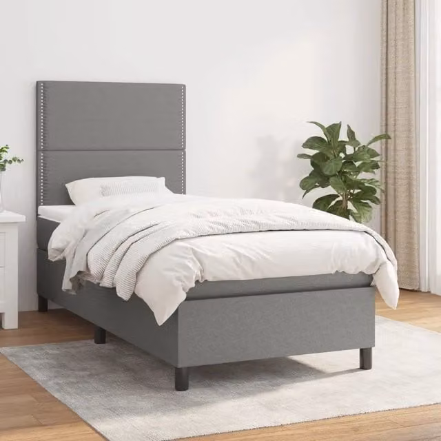 Letto Ibrido vidaXL con Giroletto a Molle e Materasso in Tessuto Grigio e Bianco L/P/H: 100 x 200 x 128 cm