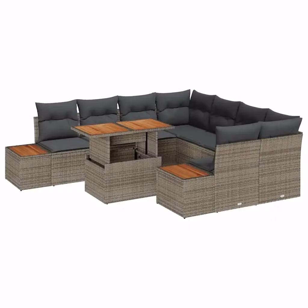 Set Divano da Giardino Moderno vidaXL in Rattan e Metallo, 9 Pezzi, Grigio – 2