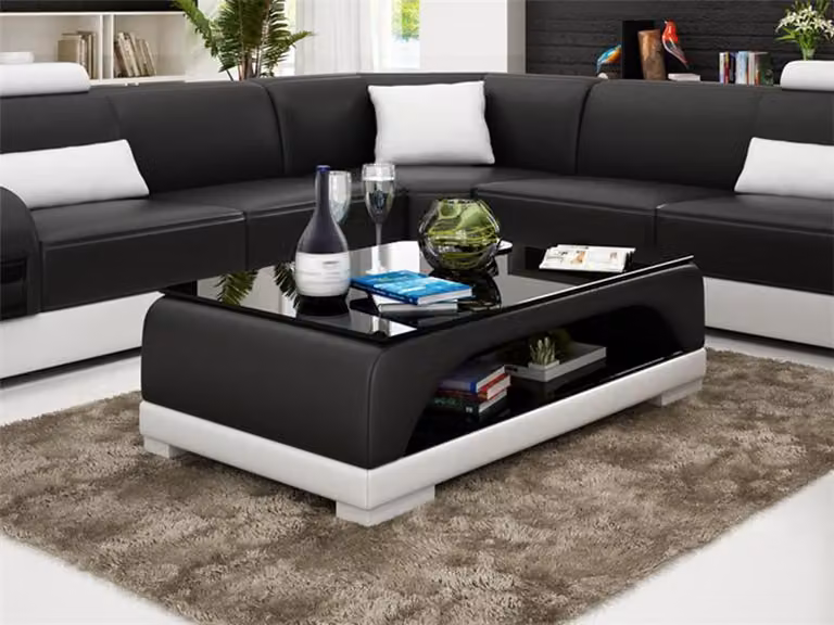 Ledertisch Couchtisch Glastisch Sofa Beistell Moderner Tisch Gepolsterte Tische