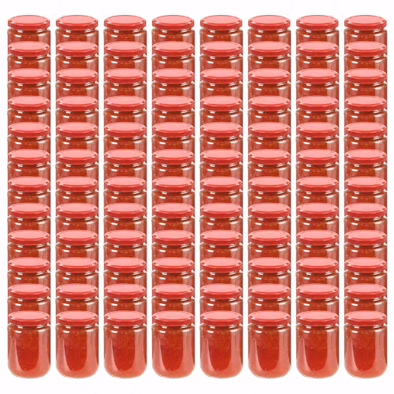 Set di 96 vasi per marmellata in vetro trasparente con coperchio rosso vidaXL, capacità 230 ml