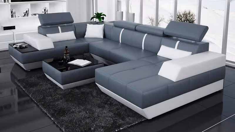 Moderne Sitzecke Ledersofa Polster Ecksofa Sofa Couch Wohnlandschaft Eckgarnitur
