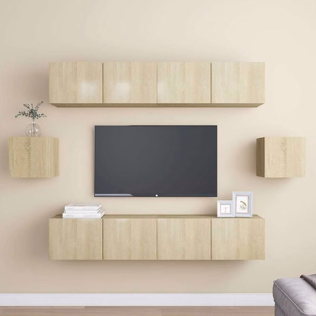 Set di mobili porta TV moderno vidaXL in legno multistrato e MDF, colore rovere sonoma beige e marrone