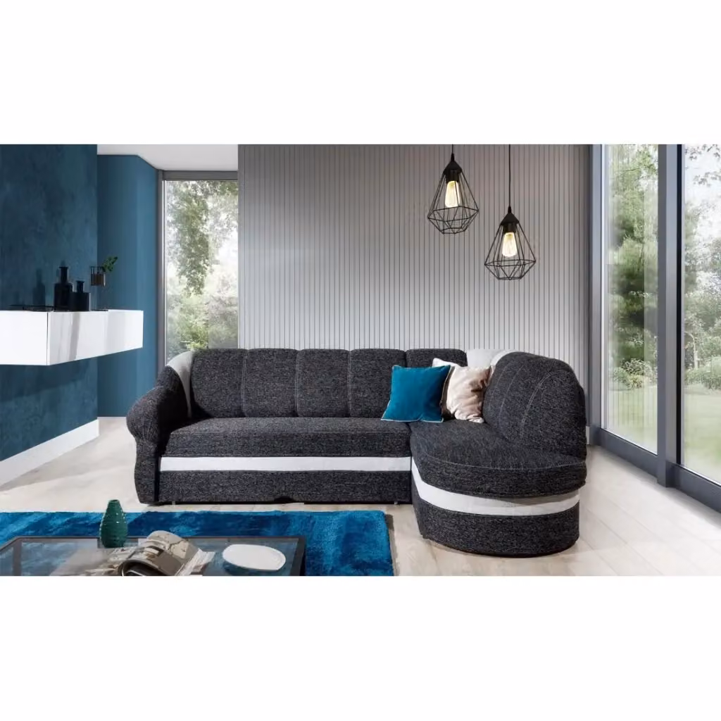 Divano angolare destro convertibile BENANA MEUBLORAMA nero e bianco con contenitore L/P/H: 250 x 135 x 85 cm – 2