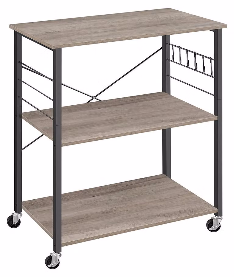 Ripiano portaoggetti per cucina con 3 livelli, su ruote – Colore: grigio chiaro/nero – Dimensioni: 40 x 80 x 89 cm