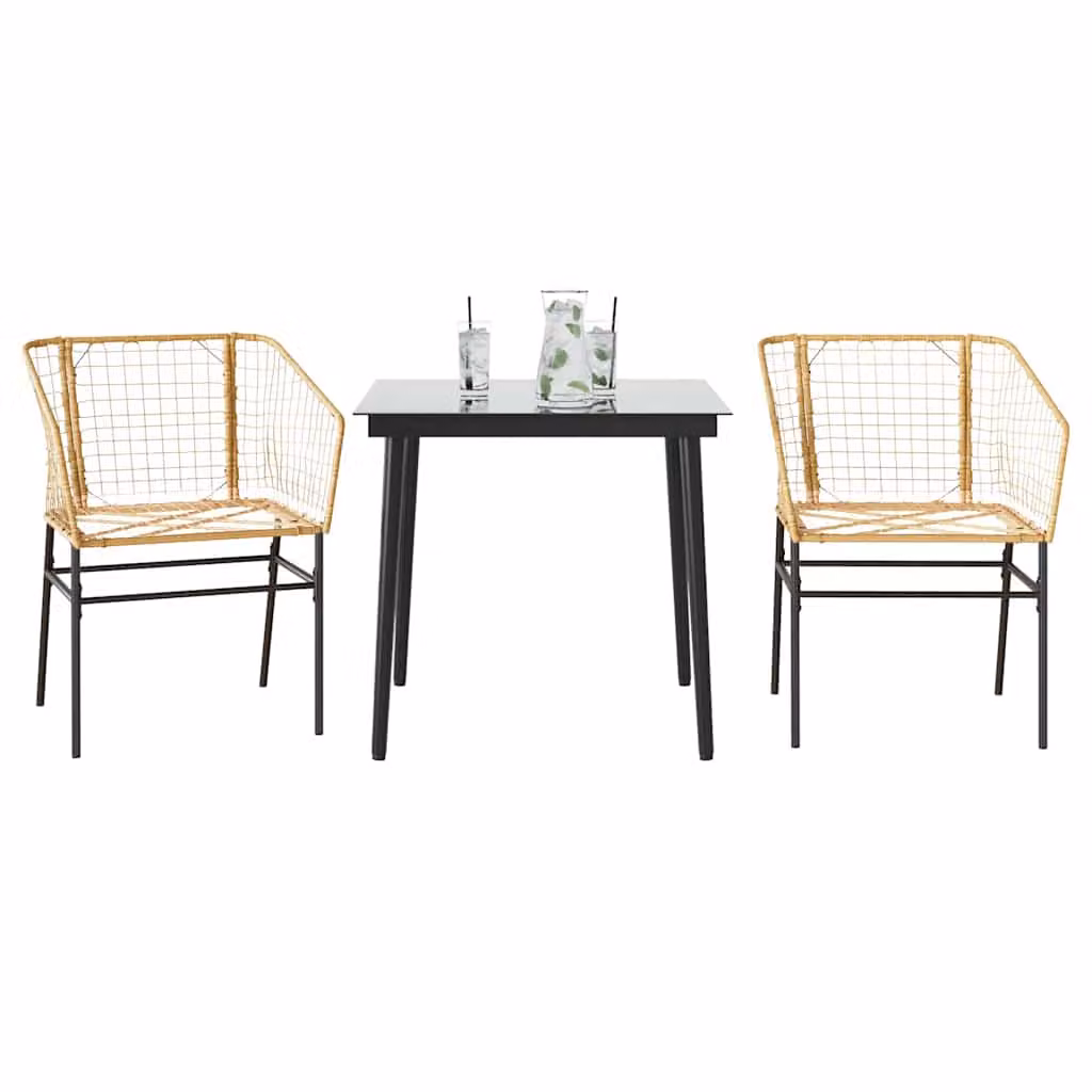 Set da pranzo da giardino vidaXL in 3 pezzi marrone con polyrattan e vetro