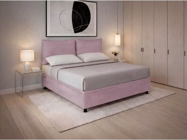 Letto imbottito Matrimoniale 180x190 cm Soft - Contenitore,Glicine,Microfibra