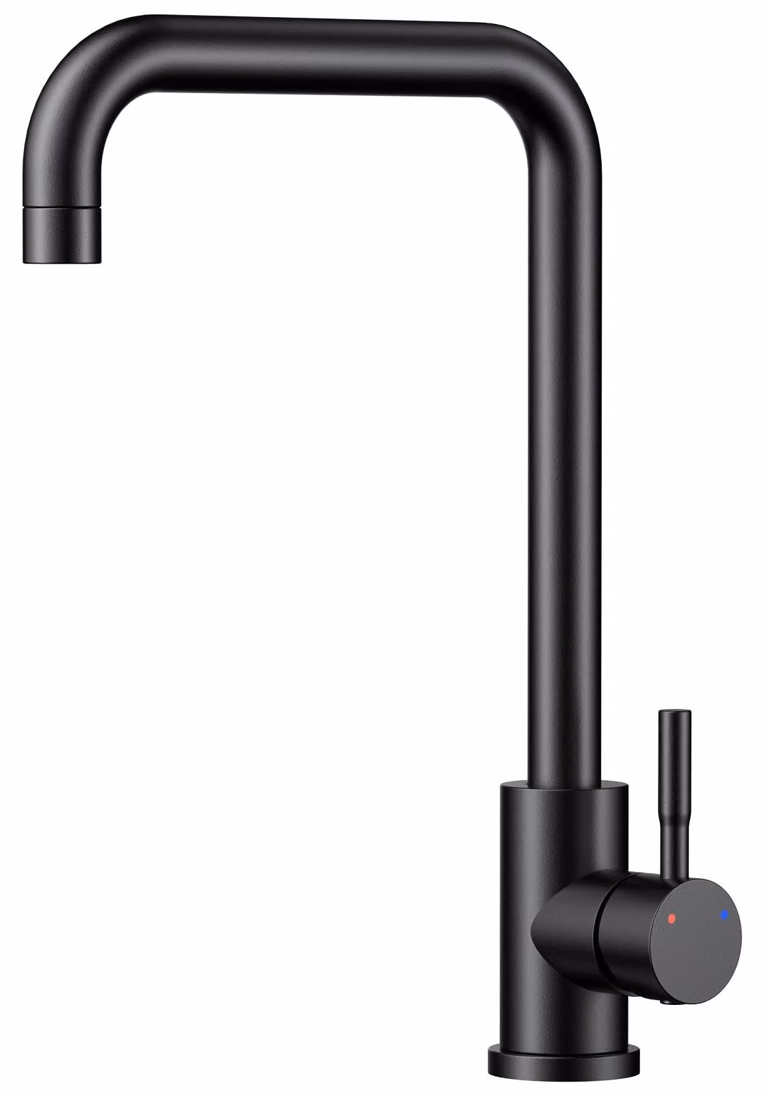 Miscelatore monocomando per cucina, con bocchetta girevole a 360°, forma a "L", in acciaio inossidabile, colore argento e nero, per cucina