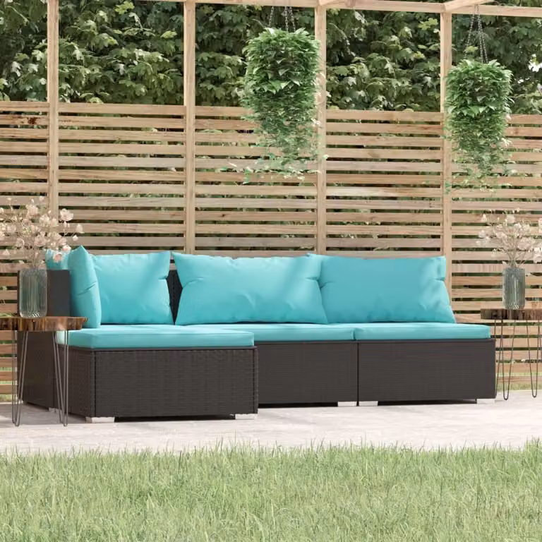Maison Exclusive - Set da giardino 4 pezzi con cuscini in polyrattan nero