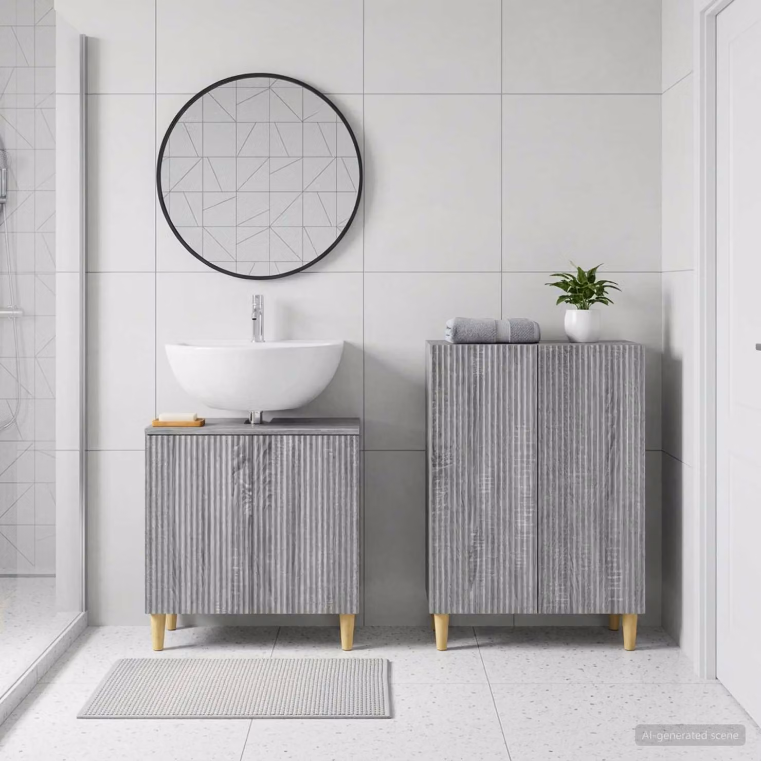 Set di mobili da bagno vidaXL ARNHEM composto da 2 pezzi, mobile lavabo e mobileto laterale, colore grigio Sonoma, design moderno