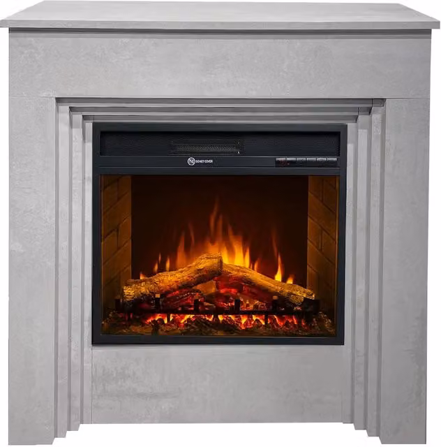 Bellini - Camino Elettrico Da Terra con Effetto Fiamma 96x96x35 cm in Legno Effetto Cemento