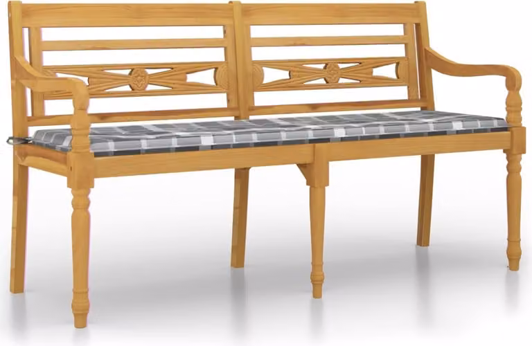 Panchina Batavia con Cuscino Motivo Grigio 150 cm Massello Teak