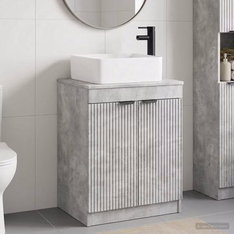 Set di mobili per il bagno modern vidaXL in MDF Grigio Cemento con ante a battente e ripiani interni