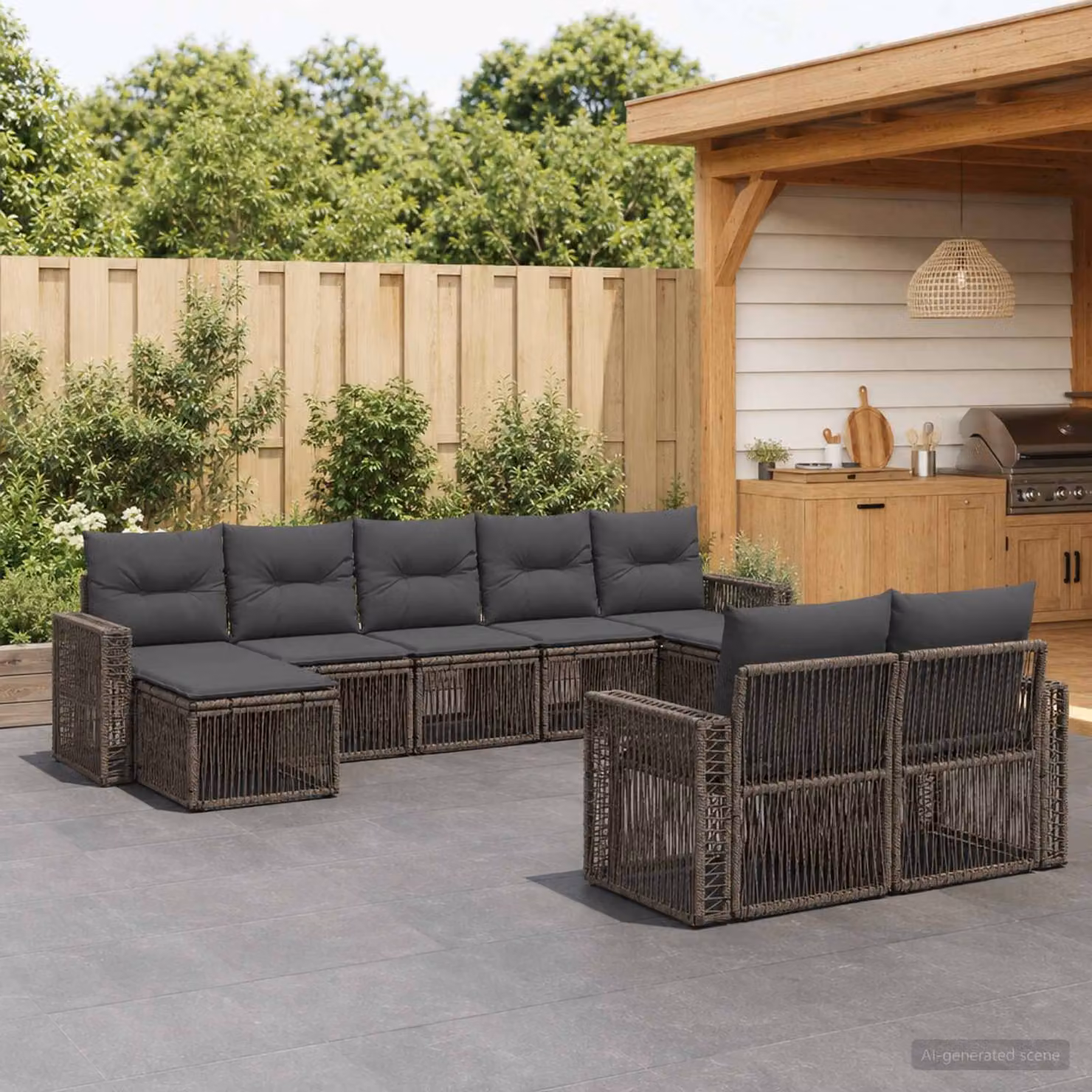 Set Divano da Giardino vidaXL 9 pz a Forma a U in Polyrattan Grigio e Antracite con Cuscini e Struttura in Acciaio