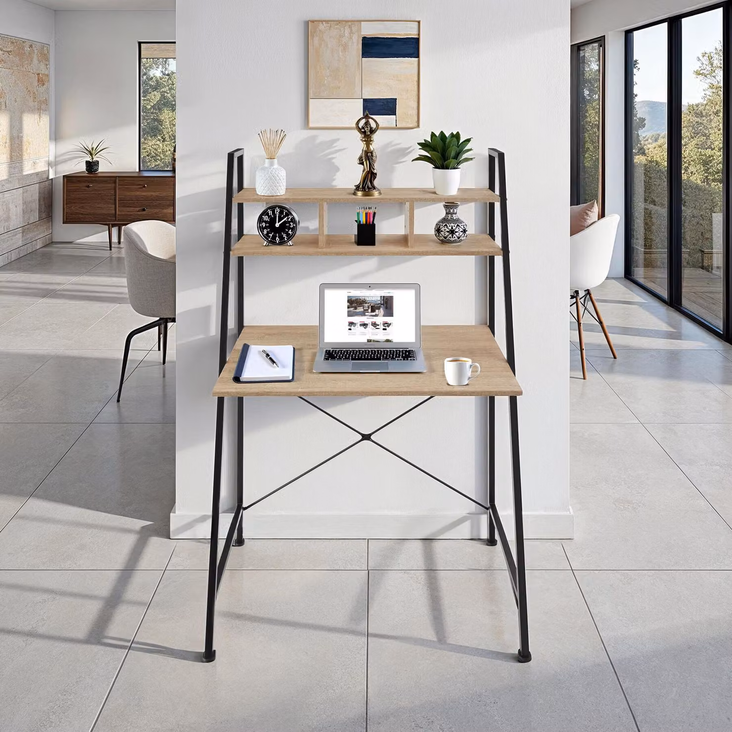 Scrivania da ufficio TecTake in stile industriale con finitura rovere, L: 85,5 cm, P: 46,5 cm, H: 140 cm – 2