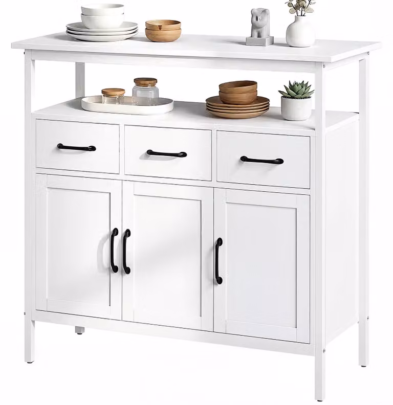 HOMCOM Credenza con cassetti, 3 ante e ripiano aperto, bianca