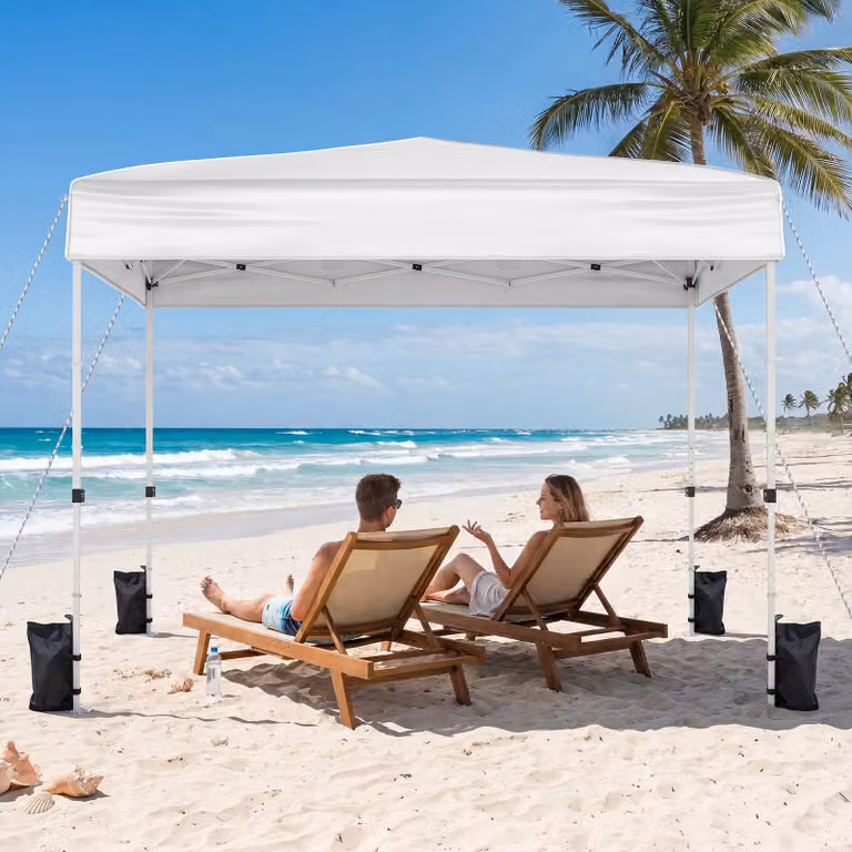Gazebo da esterno Costway pieghevole in poliestere con pareti rimovibili e finestre trasparenti, Bianco/Argento, L: 300 cm x P: 300 cm x H: 268 cm