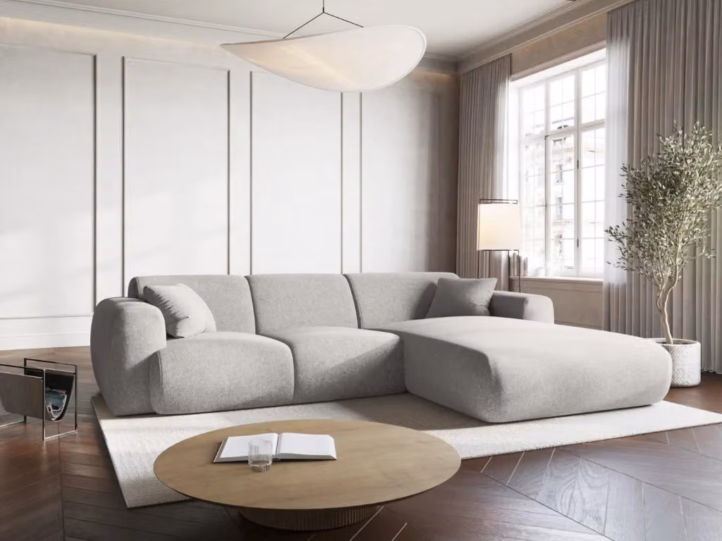 Divano angolare destro Nolio Cosmopolitan Design a 4 posti in ciniglia grigio chiaro L 260 x P 170 x H 72 cm – 2