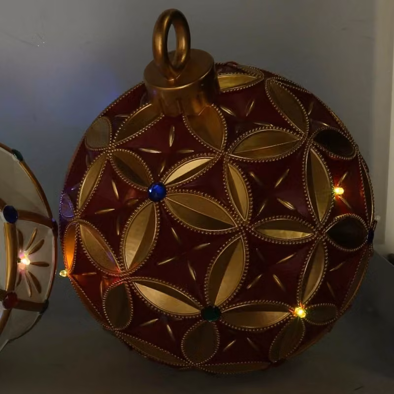 Sfera decorativa VACCHETTI in resina oro con LED rosso per Natale, Ø: 26 cm, H: 29,5 cm – 2